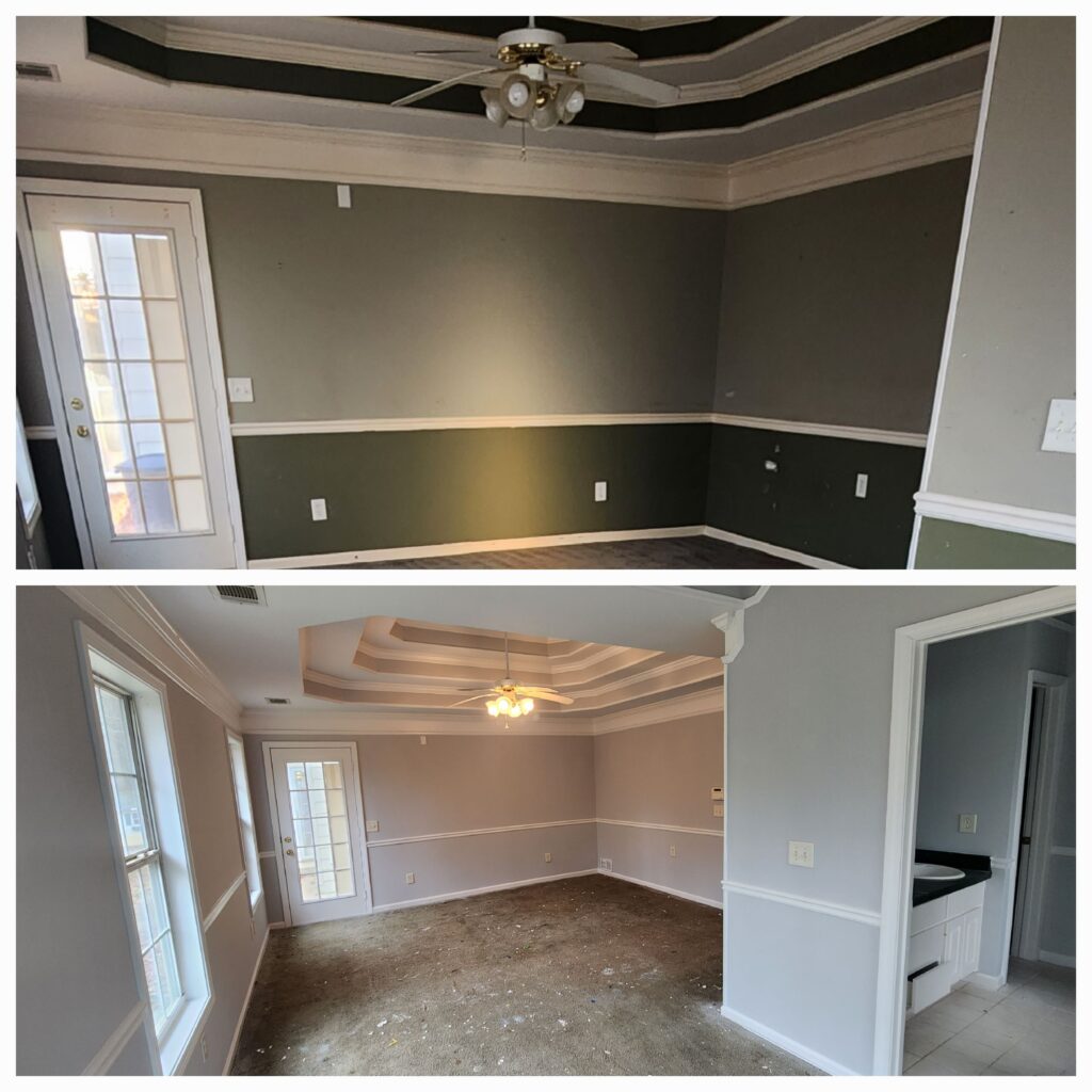 interior painting before and after in McDonough GA bedrooms with gray